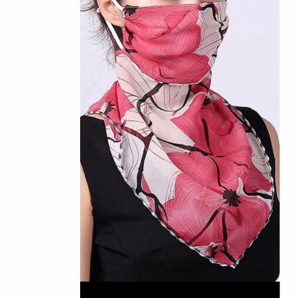 Accessories - Pink Floral Chiffon Face Mask